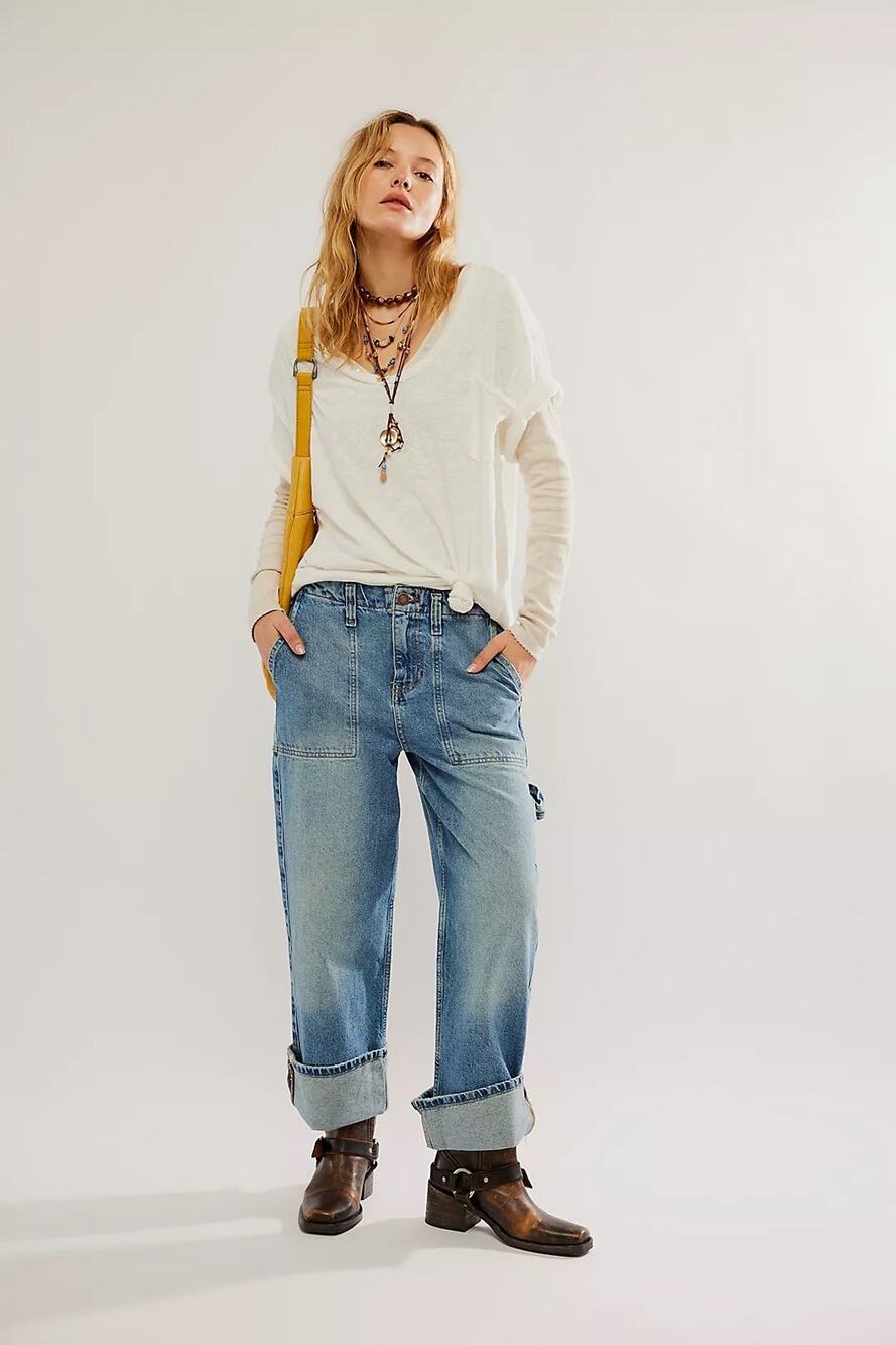 Free People We The Free Major Leagues Mid Rise Cuffed Jeans 30